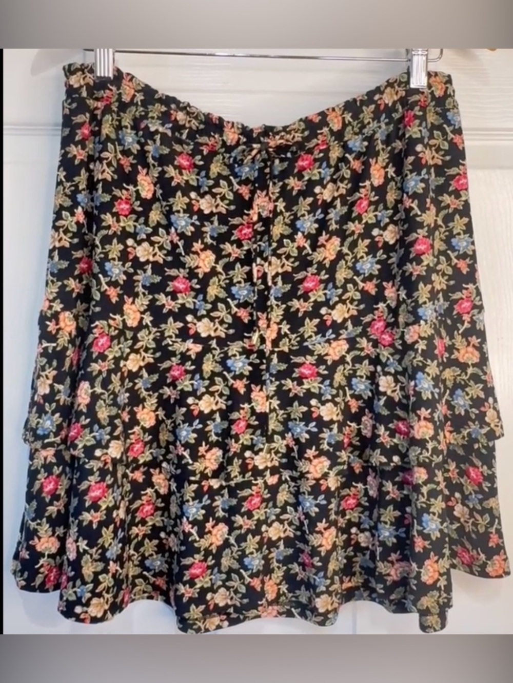 RALPH LAUREN Dark Moody Floral Georgette Tiered Mini Skirt Size Large